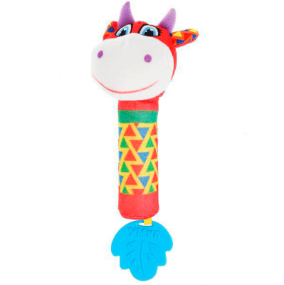 Текстильная погремушка прорезыватель-пищалка Коровка Умка UM-BL-23 1